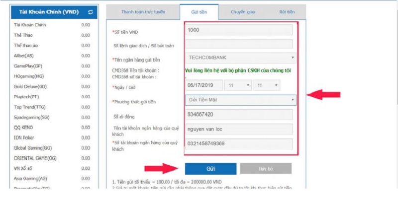 gui tien nha cai cmd368 - Hướng dẫn cách nạp tiền và rút tiền tại nhà cái CMD368 an toàn nhất